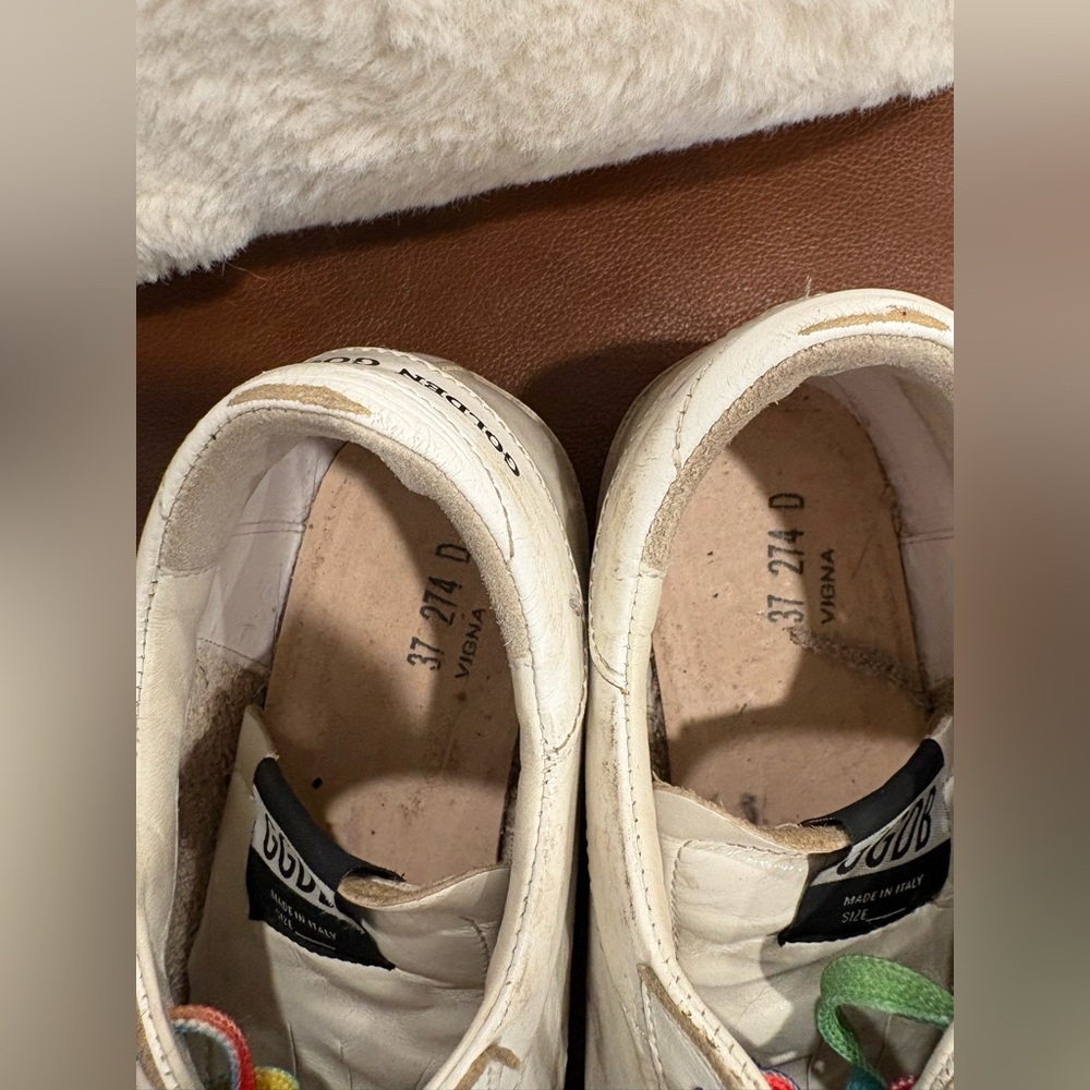 Golden Goose Super-Star White Leather Sneakers Rainbow Laces Size 37 Italy - Picture 12 of 15